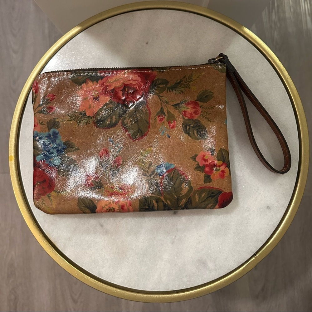 Patricia Nash Brown and Red Floral Leather Clutch Wristlet - Picture 3 of 7